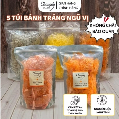 5 Túi Bánh Tráng Ngũ Vị Ngon – Xíke Cay, Rong Biển, Phô Mai Tôm, Sate Tôm, Tỏi Tắc – Giá Khuyến Mãi 229.000 VND 5 Túi Bánh Tráng Ngũ Vị Ngon – Xíke Cay, Rong Biển, Phô Mai Tôm, Sate Tôm, Tỏi Tắc – Giá Khuyến Mãi 229.000 VND