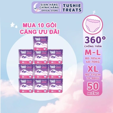 50 miếng băng vệ sinh quần Tushie M-2XL - mịn, không cộm, không lộ viền, 365.000₫ 50 miếng băng vệ sinh quần Tushie M-2XL - mịn, không cộm, không lộ viền, 365.000₫