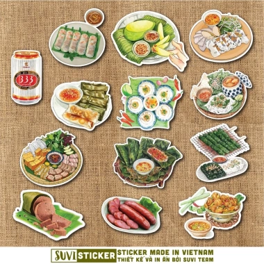 50 Sticker Món Ăn Ngày TẾT Chống Nước Dán cho Mũ Bảo Hiểm Điện Thoại Laptop Guitar Vali SV285 5