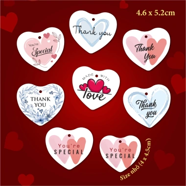 50 Thẻ Treo Giấy Hình Trái Tim Dễ Thương 4.6x5.2cm - Giá 35.000 VNĐ, Giảm 10.450