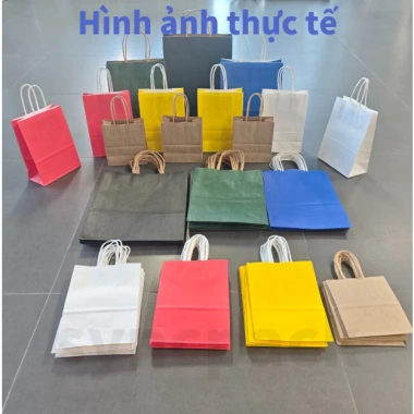 50 túi giấy kraft Nhật Bản đa màu, có quai xách, xi măng, thích hợp đựng quà và thực phẩm - Giảm 23%