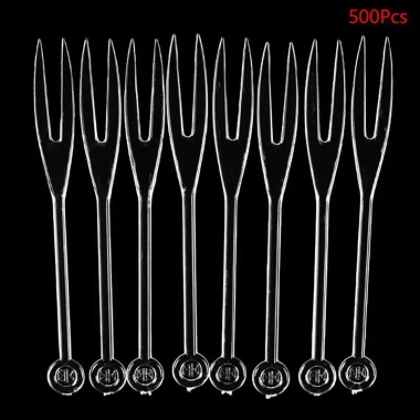 500 nĩa trái cây mini và dĩa nhựa dùng một lần cho tiệc BBQ, xiên que & bánh trái cây - Giá ưu đãi