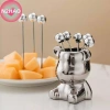 6 Cái Nĩa Tráng Miệng Thép Không Gỉ N2HAO + Lọ Bảo Quản Gấu Dễ Thương - Lý Tưởng cho Tiệc Salad