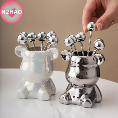 6 Cái Nĩa Tráng Miệng Thép Không Gỉ N2HAO + Lọ Bảo Quản Gấu Dễ Thương - Lý Tưởng cho Tiệc Salad 2 6 Cái Nĩa Tráng Miệng Thép Không Gỉ N2HAO + Lọ Bảo Quản Gấu Dễ Thương - Lý Tưởng cho Tiệc Salad 2