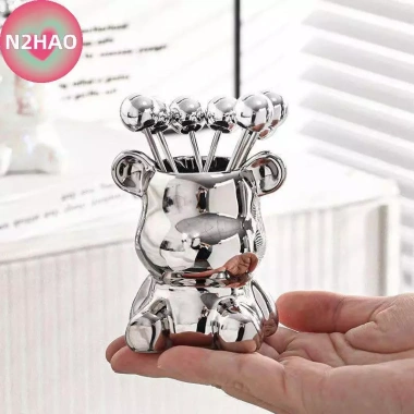 6 Cái Nĩa Tráng Miệng Thép Không Gỉ N2HAO + Lọ Bảo Quản Gấu Dễ Thương - Lý Tưởng cho Tiệc Salad 3 6 Cái Nĩa Tráng Miệng Thép Không Gỉ N2HAO + Lọ Bảo Quản Gấu Dễ Thương - Lý Tưởng cho Tiệc Salad 3