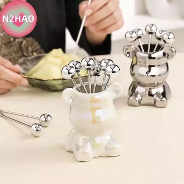 6 Cái Nĩa Tráng Miệng Thép Không Gỉ N2HAO + Lọ Bảo Quản Gấu Dễ Thương - Lý Tưởng cho Tiệc Salad 4 6 Cái Nĩa Tráng Miệng Thép Không Gỉ N2HAO + Lọ Bảo Quản Gấu Dễ Thương - Lý Tưởng cho Tiệc Salad 4