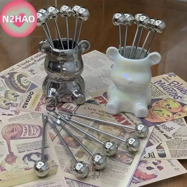 6 Cái Nĩa Tráng Miệng Thép Không Gỉ N2HAO + Lọ Bảo Quản Gấu Dễ Thương - Lý Tưởng cho Tiệc Salad 5 6 Cái Nĩa Tráng Miệng Thép Không Gỉ N2HAO + Lọ Bảo Quản Gấu Dễ Thương - Lý Tưởng cho Tiệc Salad 5