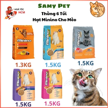 6 Gói Hạt Minino Cho Mèo 1.3-1.5kg - Thức ăn dinh dưỡng, giảm giá 607.000 VND