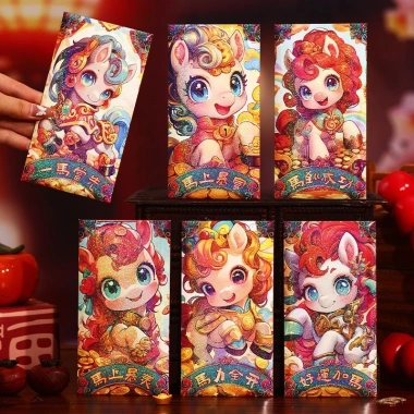 60 Bao lì xì Bính Ngọ Tết 2.026 kiểu Trung Hoa Lì xì may mắn tài lộc 6 cái/1 xấp