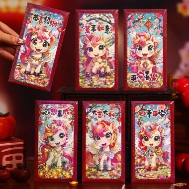 60 Bao lì xì Bính Ngọ Tết 2.026 kiểu Trung Hoa Lì xì may mắn tài lộc 6 cái/1 xấp