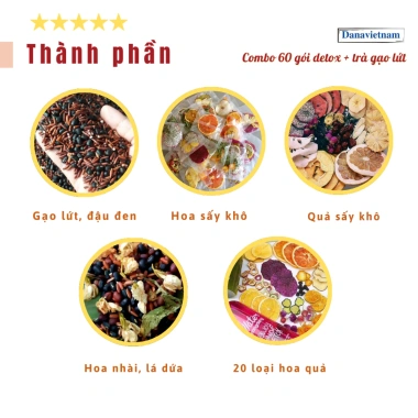 60 gói trà detox + trà gạo lứt + bình Danavietnam 300ml - Giảm cân, thanh lọc, đẹp da, đẹp dáng