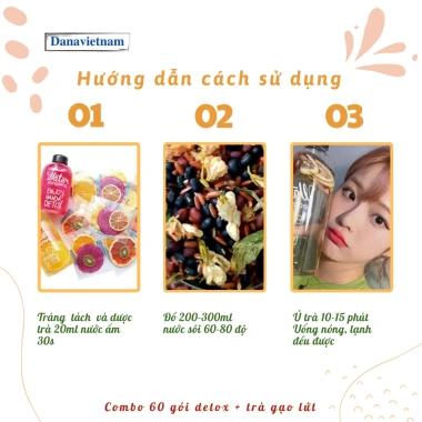 60 gói trà detox + trà gạo lứt + bình Danavietnam 300ml - Giảm cân, thanh lọc, đẹp da, đẹp dáng