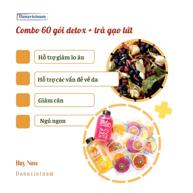 60 gói trà detox + trà gạo lứt + bình Danavietnam 300ml - Giảm cân, thanh lọc, đẹp da, đẹp dáng