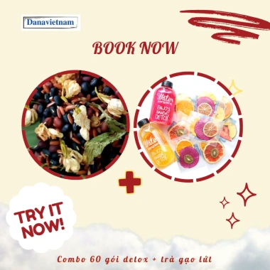 60 gói trà detox + trà gạo lứt + bình Danavietnam 300ml - Giảm cân, thanh lọc, đẹp da, đẹp dáng
