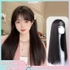 60cm Tóc giả nữ nâu đen thẳng tổng hợp có nổ – full head cover, mở rộng, giao hàng tận nơi