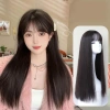 60cm Tóc giả nữ nâu đen thẳng tổng hợp có nổ – full head cover, mở rộng, giao hàng tận nơi 8