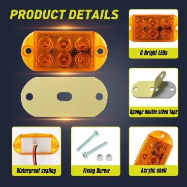 6LED Đánh Dấu Ánh Sáng 12V 24V cho Xe Bên Khoảng Cách Cảnh Báo Xe Kéo Xe Tải Caravan Vàng Đỏ Xanh Dương Xanh Trắng 3