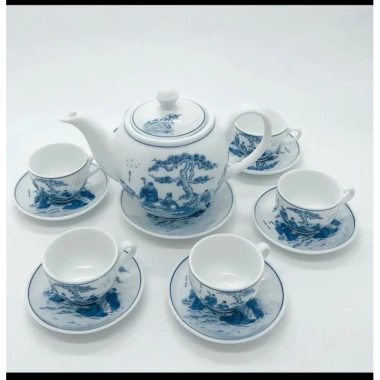 7 mẫu Ấm chén trà Bát Tràng men trắng vẽ Trúc Lâm Thất Hiền - Minh Long 500ml