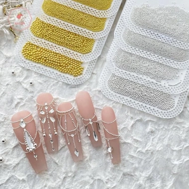 Aacar 0.4-3mm Vàng Bạc Trắng Kim Loại Caviar 3D Kim Cương Giả Trang Trí Móng Tay