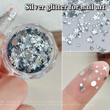 AACAR 1 Hộp Móng Tay 3D Trái Tim Ngôi Sao Sequin Bạc Sáng Bóng - Giá 30.910 VNĐ 2