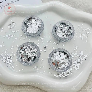 AACAR 1 Hộp Móng Tay 3D Trái Tim Ngôi Sao Sequin Bạc Sáng Bóng - Giá 30.910 VNĐ 3