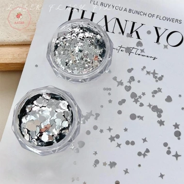 AACAR 1 Hộp Móng Tay 3D Trái Tim Ngôi Sao Sequin Bạc Sáng Bóng - Giá 30.910 VNĐ 9