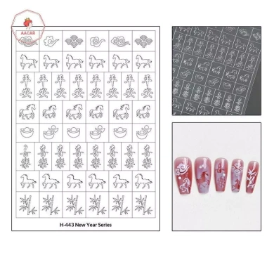 AACAR 2.026 Airbrush Stencil Móng Tay Pháo Hoa Pony Fu Yuanbao Miếng Dán Rỗng Trang Trí 45.320 VND