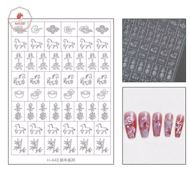 AACAR 2.026 Airbrush Stencil Móng Tay Pháo Hoa Pony Fu Yuanbao Miếng Dán Rỗng Trang Trí 45.320 VND