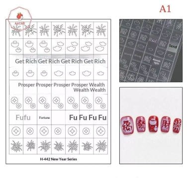 AACAR 2.026 Airbrush Stencil Móng Tay Pháo Hoa Pony Fu Yuanbao Miếng Dán Rỗng Trang Trí 45.320 VND