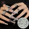 AACAR 30 Cái 6 Hộp Lưới Móng Tay Punk Charm Kim Loại Đen Trắng 3D Thoáng Mát