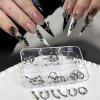 AACAR 30 Cái 6 Hộp Lưới Móng Tay Punk Charm Kim Loại Đen Trắng 3D Thoáng Mát 2