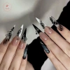AACAR 30 Cái 6 Hộp Lưới Móng Tay Punk Charm Kim Loại Đen Trắng 3D Thoáng Mát 3