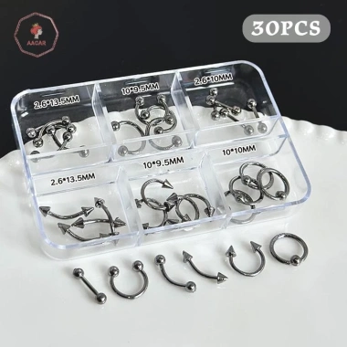 AACAR 30 Cái 6 Hộp Lưới Móng Tay Punk Charm Kim Loại Đen Trắng 3D Thoáng Mát 4 AACAR 30 Cái 6 Hộp Lưới Móng Tay Punk Charm Kim Loại Đen Trắng 3D Thoáng Mát 4