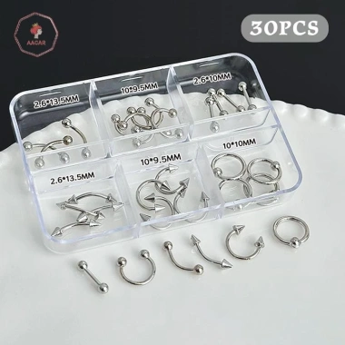 AACAR 30 Cái 6 Hộp Lưới Móng Tay Punk Charm Kim Loại Đen Trắng 3D Thoáng Mát