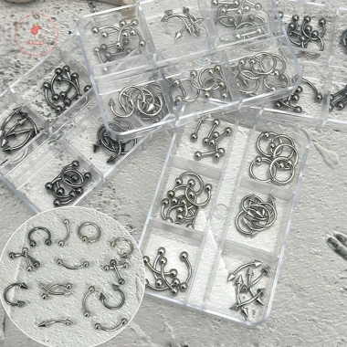 AACAR 30 Cái 6 Hộp Lưới Móng Tay Punk Charm Kim Loại Đen Trắng 3D Thoáng Mát