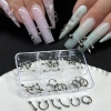 AACAR 30 Cái 6 Hộp Lưới Móng Tay Punk Charm Kim Loại Đen Trắng 3D Thoáng Mát 8