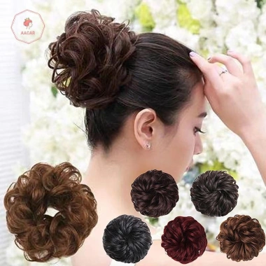 Aacar Bun Tóc Giả Đuôi Ngựa Nối Dài Co Giãn Scrunchie Sóng Xoăn - Giá 23.004đ