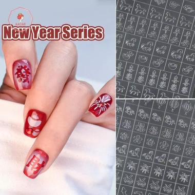 AACAR Hoàn Toàn Trong Suốt Rỗng - Stencil Năm Mới Ngựa Dán Móng Tay, Pháo Hoa, Đèn Lồng, Họa Tiết - Giá chỉ 24.530₫