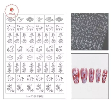 AACAR Hoàn Toàn Trong Suốt Rỗng - Stencil Năm Mới Ngựa Dán Móng Tay, Pháo Hoa, Đèn Lồng, Họa Tiết - Giá chỉ 24.530₫