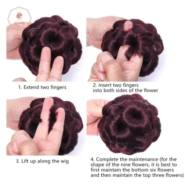 Aacar Tóc Bun Chín Hoa Bud - Kẹp Tóc Đuôi Ngựa, Móng Vuốt Sống Động Như Thật 6