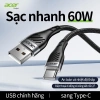 Acer Cáp USB A sang USB C 20W truyền dữ liệu 480Mbps dây bện nylon sạc nhanh tương thích iPhone15/16/17, laptop, iPad, Samsung S24, điện thoại, máy tính, ô tô 100k 4