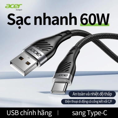 Acer Cáp USB A sang USB C 20W truyền dữ liệu 480Mbps dây bện nylon sạc nhanh tương thích iPhone15/16/17, laptop, iPad, Samsung S24, điện thoại, máy tính, ô tô 100k 4 Acer Cáp USB A sang USB C 20W truyền dữ liệu 480Mbps dây bện nylon sạc nhanh tương thích iPhone15/16/17, laptop, iPad, Samsung S24, điện thoại, máy tính, ô tô 100k 4