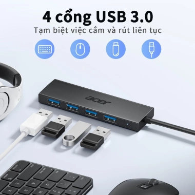 Acer USB Hub 4 cổng USB 3.0 Type C đa năng, mở rộng chuột bàn phím laptop - 240.000₫