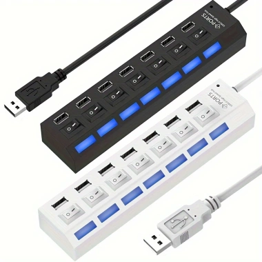 Adapter Hub USB 2.0 7 Cổng 4 Cổng LED Bật Nguồn cho PC Laptop - Giá 47.300 VND