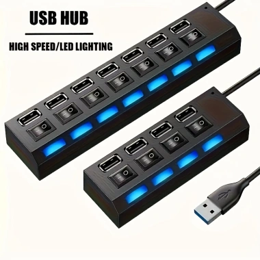 Adapter Hub USB 2.0 7 Cổng 4 Cổng LED Bật Nguồn cho PC Laptop - Giá 47.300 VND