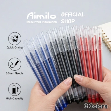 Aimilo Bút Gel 0.5mm Đen Xanh Đỏ – Khô Nhanh, Mực Đều, Nét Đẹp, Giá 14.500đ