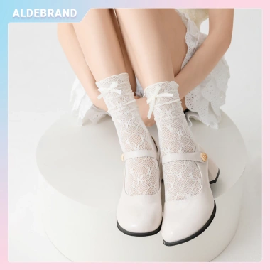 ALDEBRAND Tất Gothic Nơ Siêu Mỏng Ren Thoáng Khí Xuân Hè Bé Gái - Giá 24k