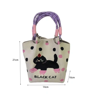 AllGIFT Túi xô dệt kim hình vuông mèo hoạt hình, đeo cổ tay đựng lớn thời trang nữ