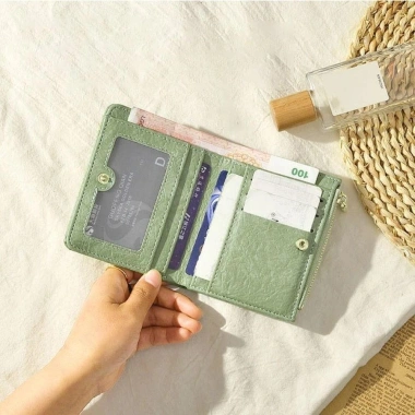 AllGIFT Ví Ngắn Dây Kéo Màu Trơn Nhỏ - Ví Da Dung Tích Lớn Retro Nữ 47.304 VND
