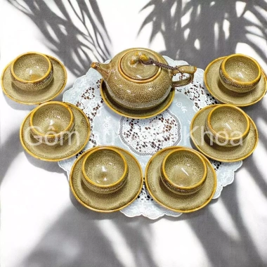 Ấm chén Bát Tràng Bình Trà men hoả biến vàng mẫu quả hồng - Ấm pha trà sang chảnh, giảm giá 495k 2 Ấm chén Bát Tràng Bình Trà men hoả biến vàng mẫu quả hồng - Ấm pha trà sang chảnh, giảm giá 495k 2